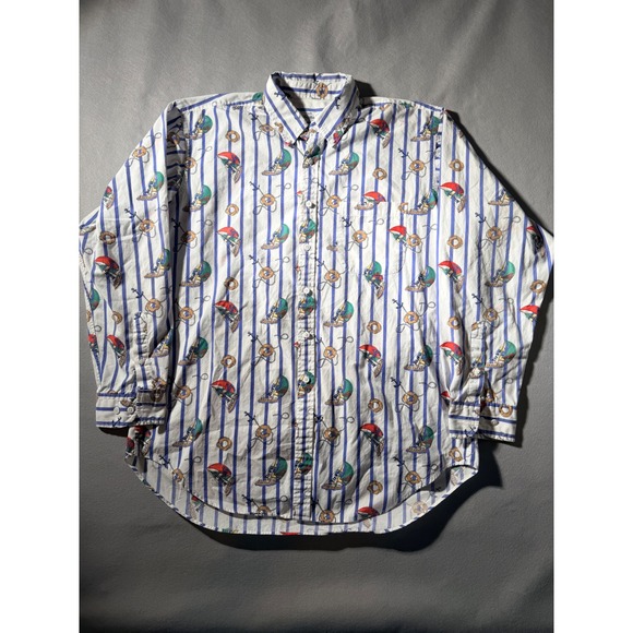 Brooks Brothers Other - Vintage‎ Brooks Brothers Sport Shirt Mens Large White Blue Nautical Sailboat